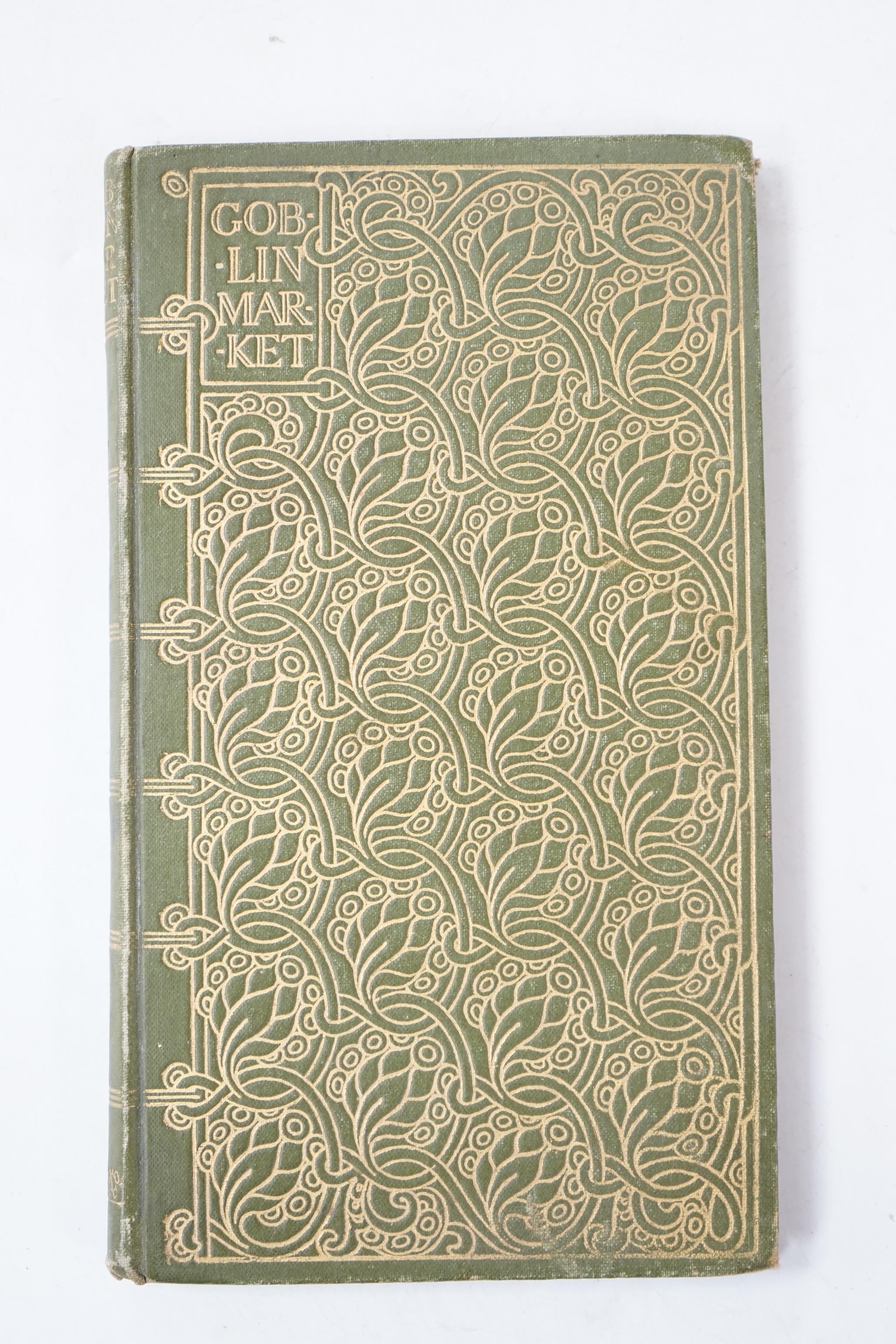Rossetti, Christina - Goblin Market, 1st edition, illustrated with 12 full-page woodcuts by Laurence Houseman, narrow 12mo, original green and gilt decorative cloth, child's pencil scribbling to some blank pages, Macmill